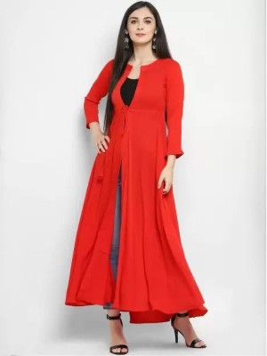 Anjani Women Solid Frontslit Kurta(Red)