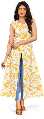 HOC's Women Polka Print A-line Kurta(Yellow)