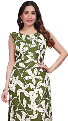 krishti enterprise Women Floral Print Straight Kurta(Green, White)