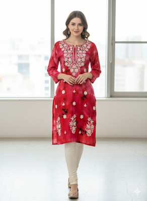 Shibra creation Women Embroidered, Dyed/Ombre Straight Kurta(Red)