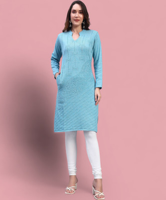 DUCOHIVE Women Self Design Straight Kurta(Light Blue)