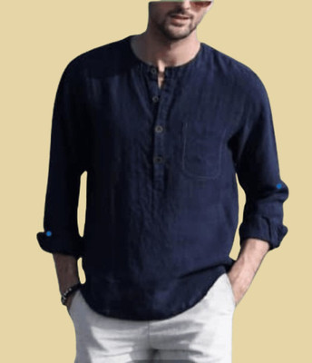 ZAKOD Men Solid Straight Kurta(Dark Blue)