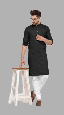 Anuj Fashion Men Solid A-line Kurta(Black)