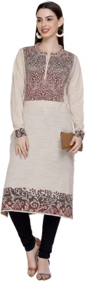 MONTREX Women Self Design Straight Kurta(Beige)
