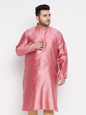 VASTRAMAY PLUS Men Woven Design, Self Design Straight Kurta(Pink)