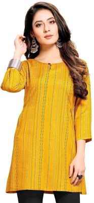 maruti fab Women Striped Straight Kurta(Yellow, Black)