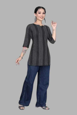 Texpa Creationku Women Striped Straight Kurta(Green)