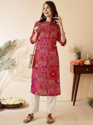 ANOUK Women Printed Straight Kurta(Red)