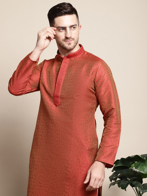 ANOUK Men Woven Design Straight Kurta(Red)