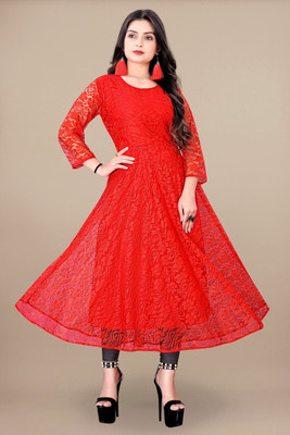 URUFASHIONMART Women Self Design A-line Kurta(Red)