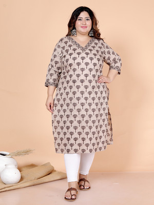 Jevi Prints Women Block Print Straight Kurta(Beige)