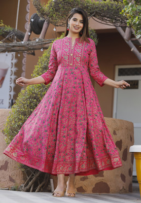 SHRI KRISHNA TEXTILE Women Floral Print Anarkali Kurta(Multicolor)
