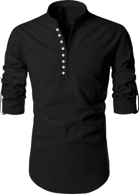 DIMMY Men Solid Straight Kurta(Black)