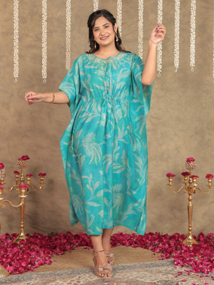 Aramya Women Floral Print Kaftan Kurta(Blue)