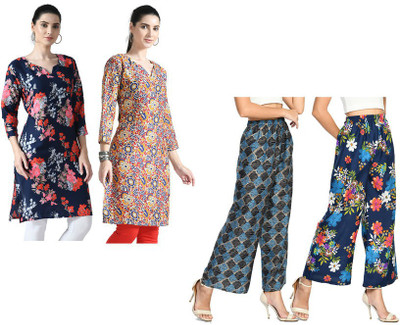 KAYU Women Printed, Floral Print Straight Kurta(Light Blue, Blue, Pink)