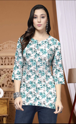 paushak fashion Women Floral Print Tunic Kurta(Green)