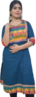 KheyaliBoutique Women Printed Straight Kurta(Blue)