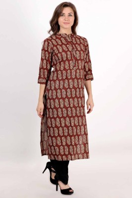 LASTINCH Women Block Print Straight Kurta(Brown)