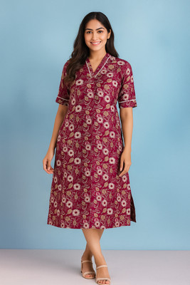 Prodip Creation Women Floral Print, Printed Straight Kurta(Purple)