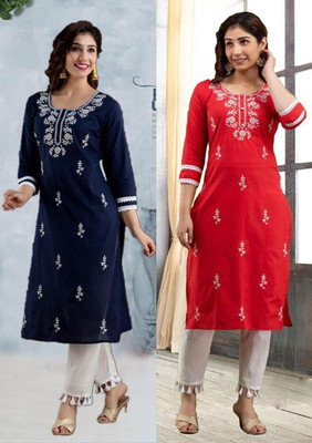 SISTO Women Embroidered Straight Kurta(Multicolor)
