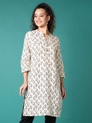 V-MART Women Printed A-line Kurta(White)
