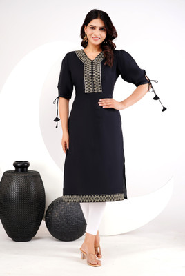 Kalyan textiles Women Solid A-line Kurta(Black)
