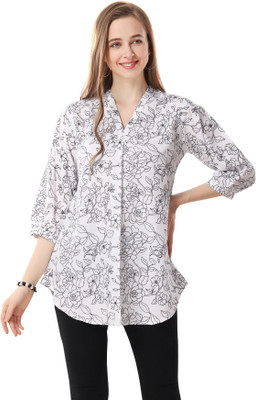 Anmi Floral Print Women A-line Kurta(White)