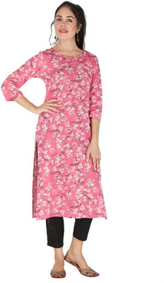 HouseOfCommon Women Floral Print Straight Kurta(Pink)