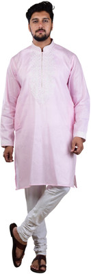 Meilli Men Embroidered Straight Kurta(Red)