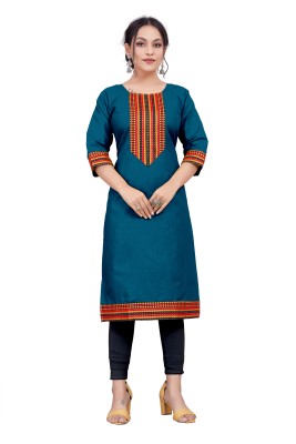 ACHES Women Printed Straight Kurta(Blue, Red)