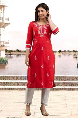 vikshi Women Embroidered Straight Kurta(Multicolor)