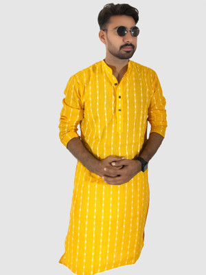 LADSLOOM Men Striped Straight Kurta(Green)