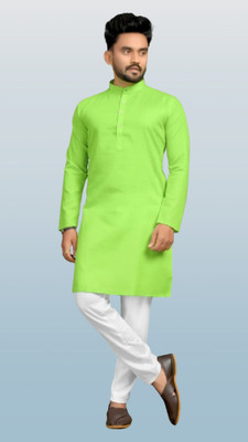 M Biswas Men Solid A-line Kurta(Light Green)
