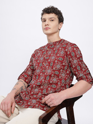 Anouk Rustic Men Printed Straight Kurta(Red)