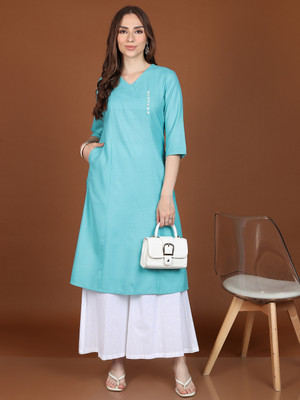 Vishudh Women Solid Ethnic Dress Kurta(Light Blue)