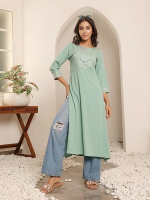 Varanga Women Embellished Straight Kurta(Light Green)