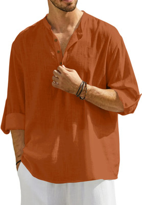 ZIRPIX Men Solid Straight Kurta(Brown)