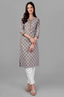 admyrin Women Printed Straight Kurta(Grey)