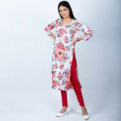 stylishkurtis Women Floral Print Straight Kurta(Red)