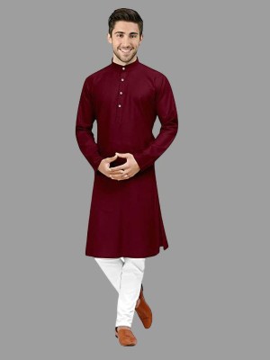 U N ENTERPRISE Men Solid Straight Kurta(Maroon)