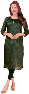 iHIYAzz ENTERPRISE Women Striped Straight Kurta(Green)