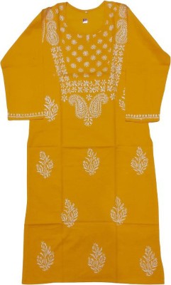 GARGI TRENDS Women Chikan Embroidery A-line Kurta(Yellow)