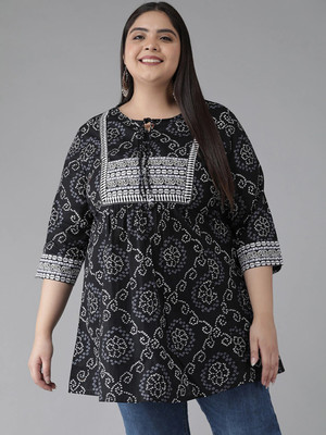 Yash Gallery Women Geometric Print A-line Kurta(Black)