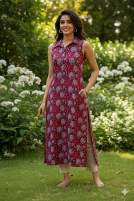 Nivi Women Floral Print, Printed Straight Kurta(Pink)