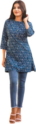 AARTI FASHION Women Printed A-line Kurta(Blue)