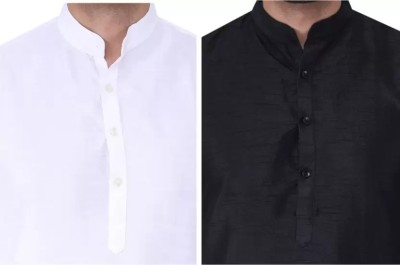 Pixofeet Men Solid Straight Kurta(Black, White)