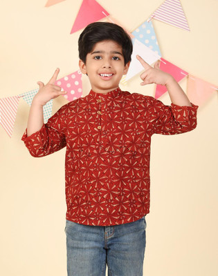 Fabindia Boys Printed Straight Kurta(Red)