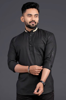 VRAJVILLA ENTERPRISE Men Solid Straight Kurta(Black)