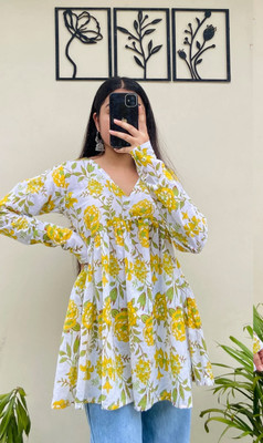 CLANGER Women Paisley Flared Kurta(Yellow)