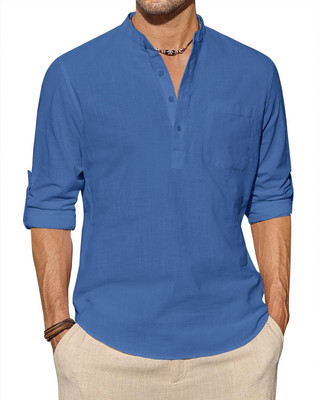 HouseOfCommon Men Solid Straight Kurta(Blue)